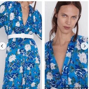 Zara Blue Floral V-Neck Jumpsuit
